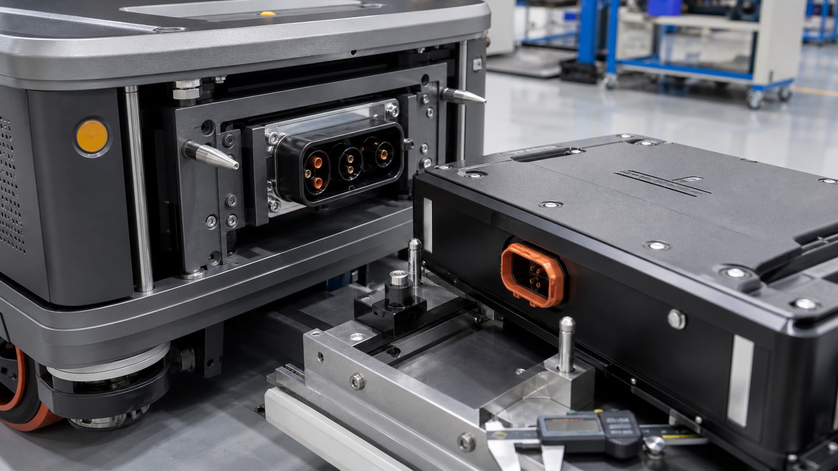 Blind-Mate Battery Connector Alignment for AGV Packs