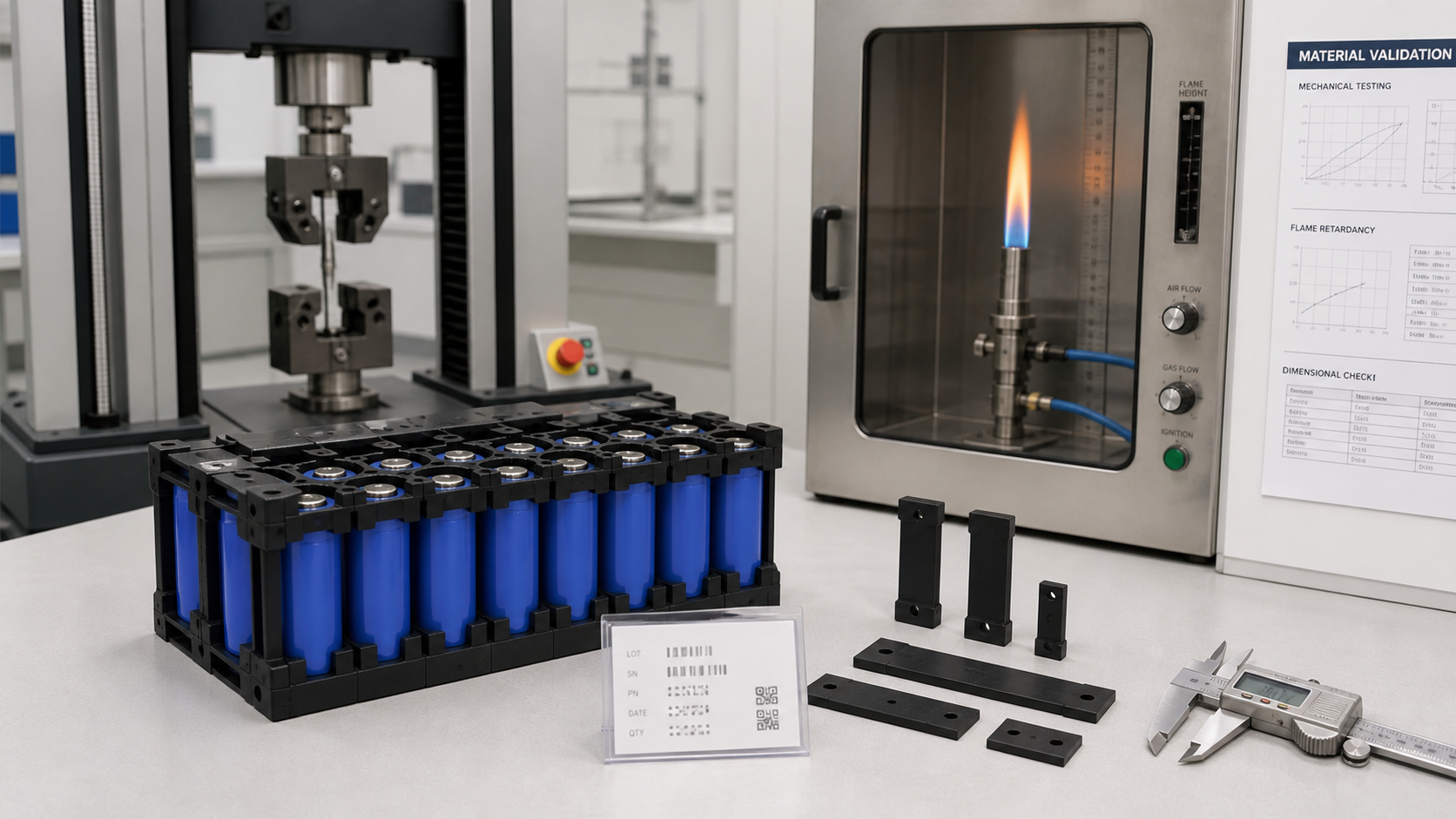 Flame-Retardant Cell-Holder Material Validation